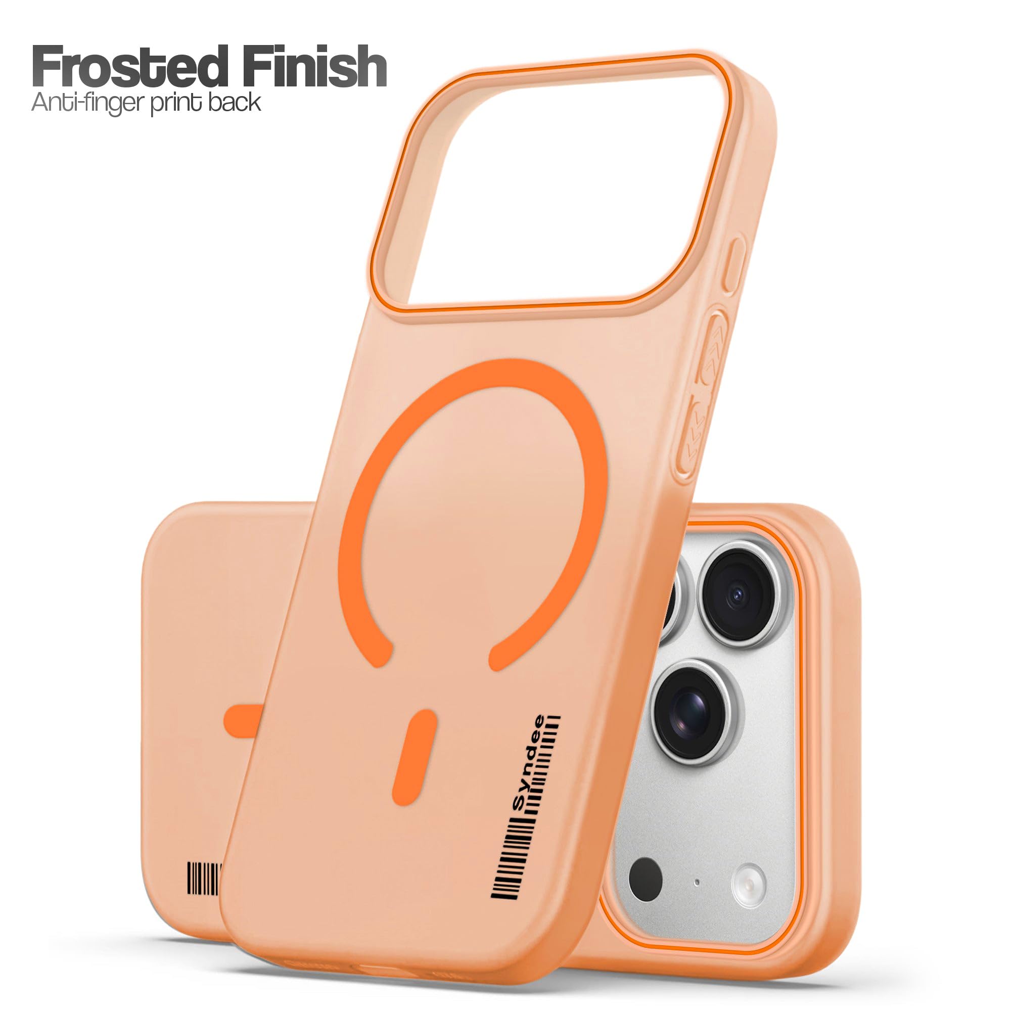DL3 Mobilak Case Back Cover for iPhone 17 Pro Max, Sleek Frosted Translucent Back Only Compatible with Wireless Magnetic Accessories | Anti-Scratch Shockproof Phone Case (Orange)