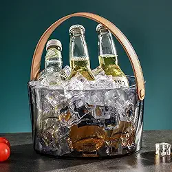 Balde de Cerveja Moderno em Acrílico com Alça de Couro, 4 Litros, Cinza