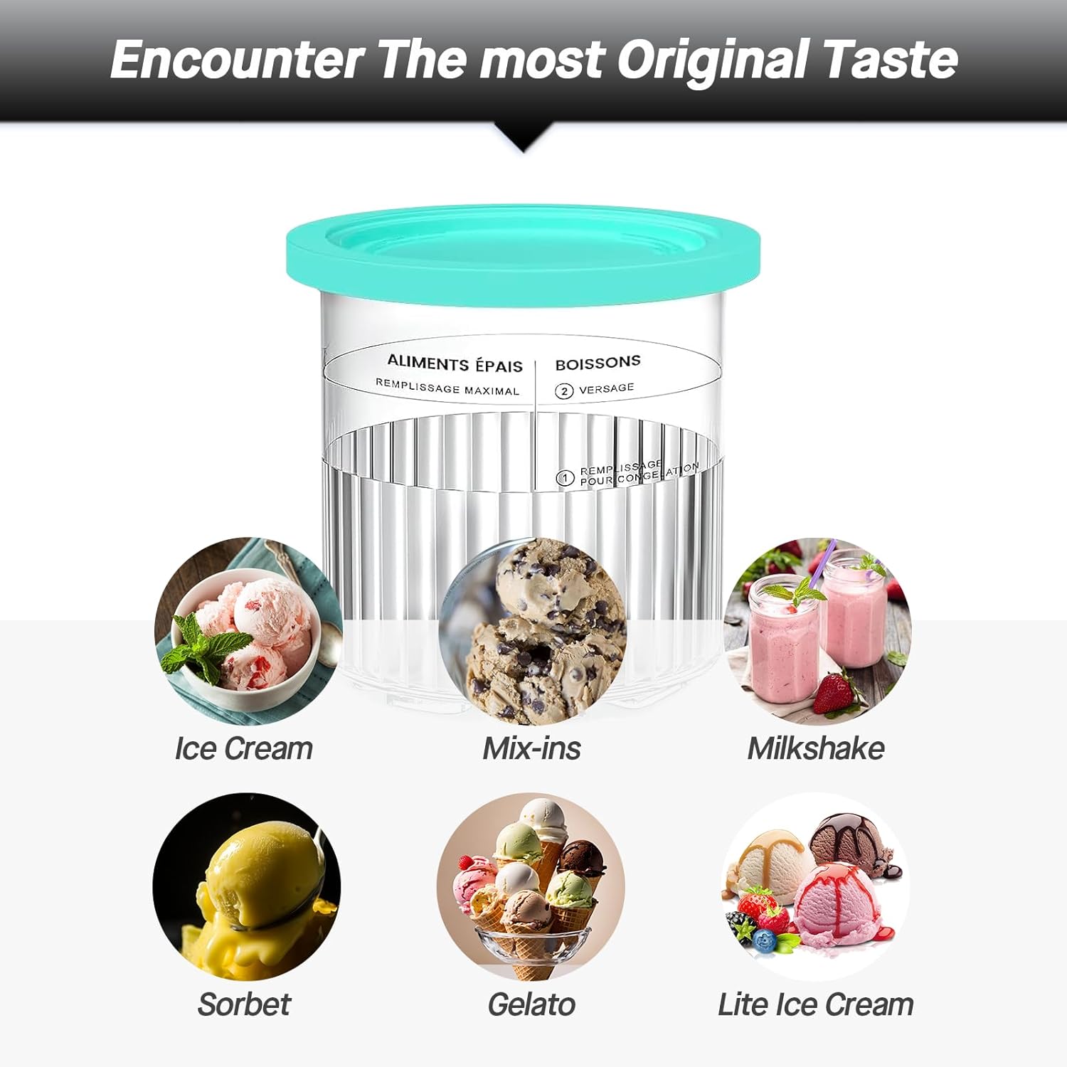 Deluxe Pints for Ninja Creami Deluxe NC500 Series Creami Deluxe Ice Cream Makers, 24oz. 4 Pack 11-in-1 XL Family Size Containers with Color Lids, BPA-Free & Dishwasher Safe(Coral/Yellow/Green/Blue) - Image 4