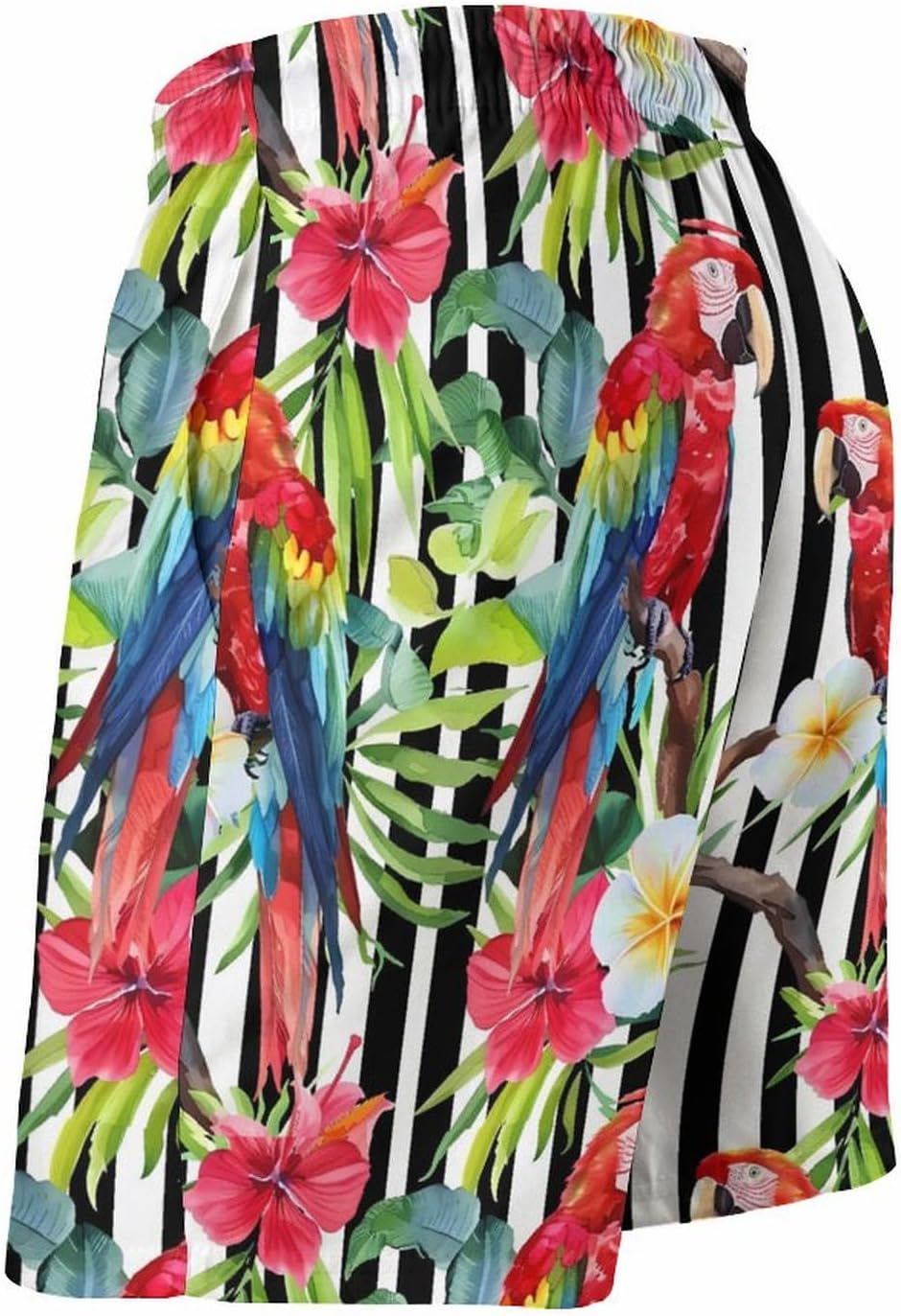 Macaw Parrot Flowers Casual Men's Swim Trunks Novelty Summer Beach Shorts Swimwear with Pocket