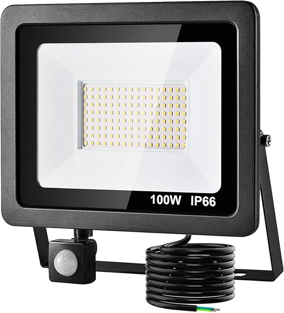 CSYY LED Floodlight 100W with PIR Sensor, 8000LM Super Bright Security Lights Outdoor, IP66 Waterproof Floodlight 6000K Daylight White LED Spotlight with 2m CableUpgraded