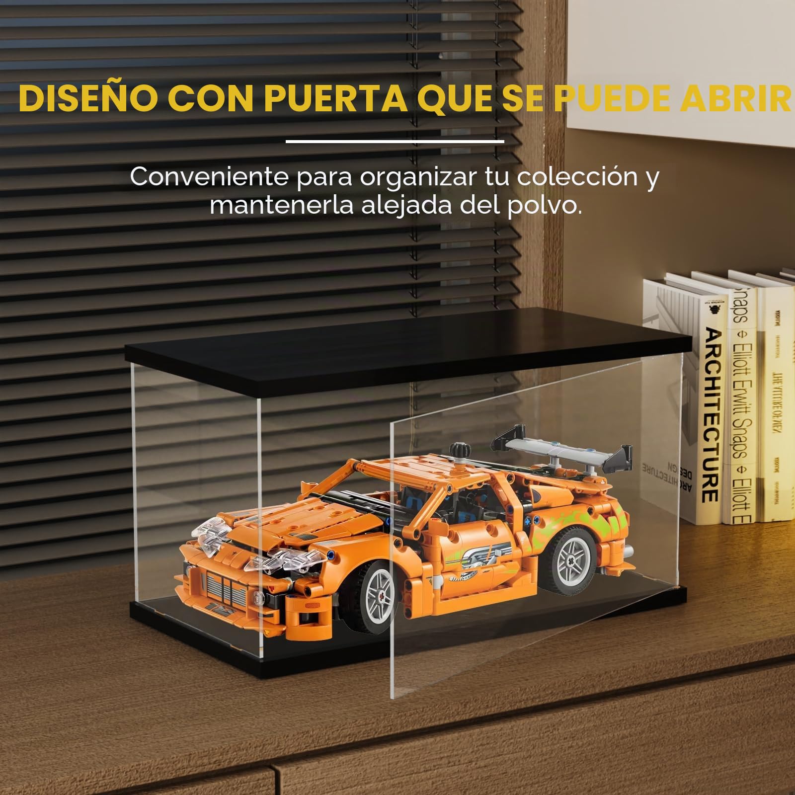 Vitrina Expositora con Luz, Transparente Vitrina Acrílica para Lego 11375 10337 10295 42204 10330 Modellini Auto , Antipolvo Expositor Metacrilato Caja para Coleccionables, 40x20x20cm, Negro