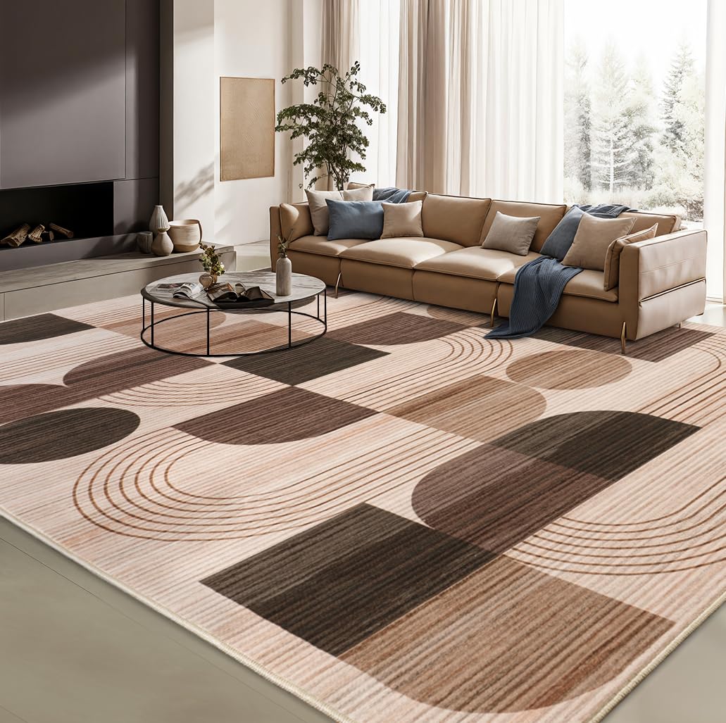 Tappeto per soggiorno, moderno motivo astratto, tappeto per soggiorno, cioccolato, 200 x 230 cm, a pelo corto, per soggiorno, lavabile, grande tappeto di lana per camera da letto, ufficio