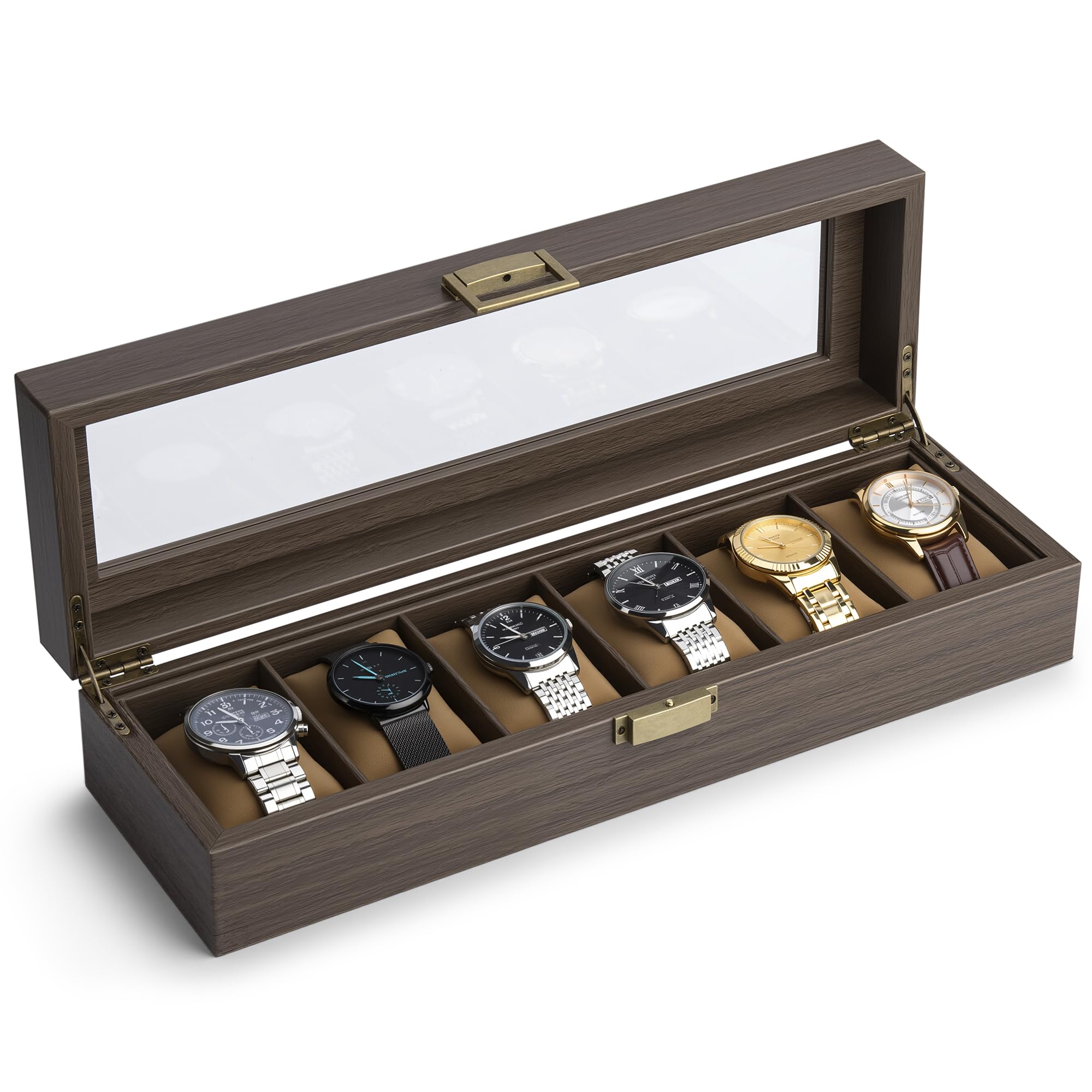 Lonian Watch Box, Watch Case for Men 6 Slots Wood Storage Watch Case Organizer with Glass Display Top Exquisite and Durable
