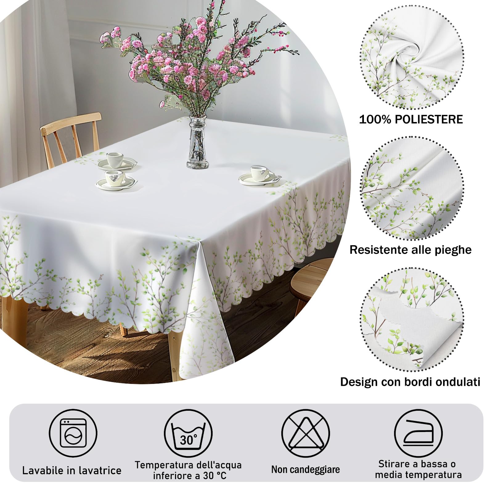 IVAPUPU Tovaglia In Lino Strutturato 132x178 Cm – Impermeabile, Antipiega, Lavabile In Lavatrice, Per Tavolo Rettangolare Da 1,8 M - 4