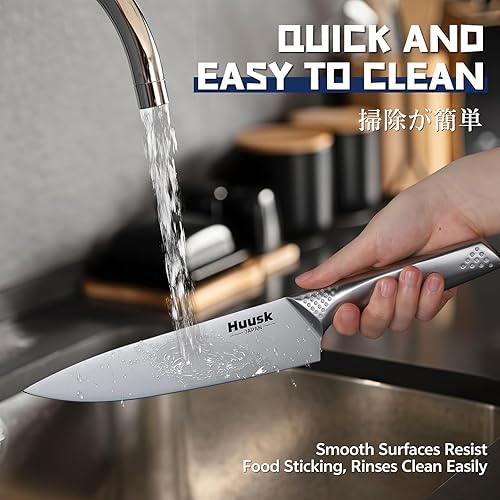 Miniatura 7 de Huusk Juego de cuchillos de cocina de acero inoxidable japonés, juego de cuchillos de chef profesionales ultra afilados con mango ergonómico, regalo