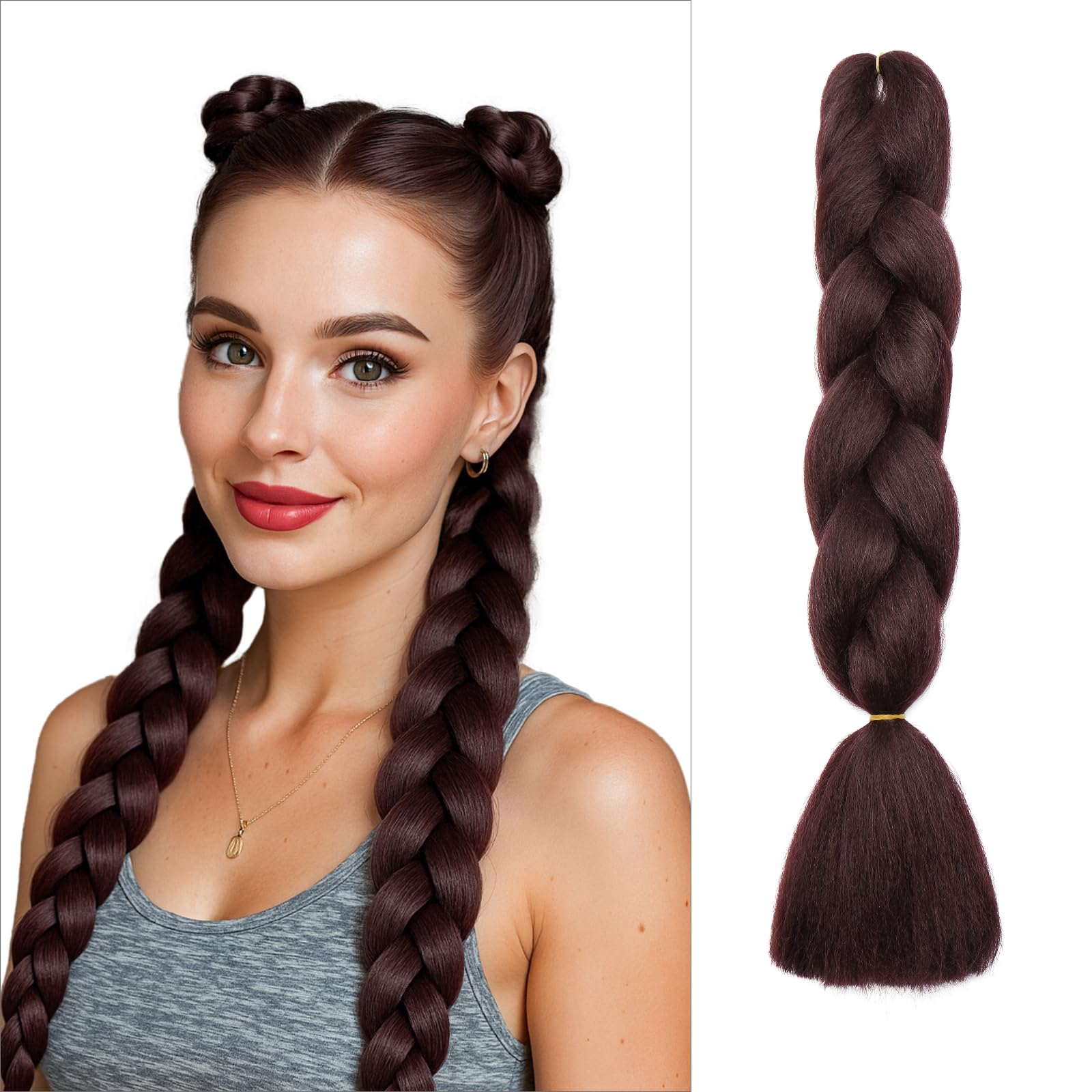 tesshair Braiding Hair Extensions 24 Inch Jumbo Braiding for Twist Braiding Synthetic Fashion Braids Extensions Hair Natural Braid Extensions for Women Grils (Dark Auburn