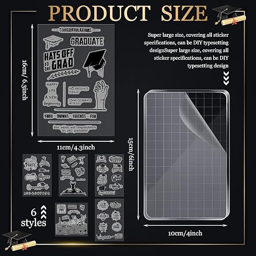 Miniatura 2 de Juego de 6 hojas de sellos transparentes de silicona para graduación, juego de sellos acrílicos, herramientas con líneas de cuadrícula,