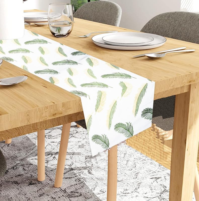 Hims Table Runner Green Leaf Design Decorative Table Runner Table Runners, Dining, Buffet Party & Wedding, Printemps Spring/Summer Table Runner (L15XW48)