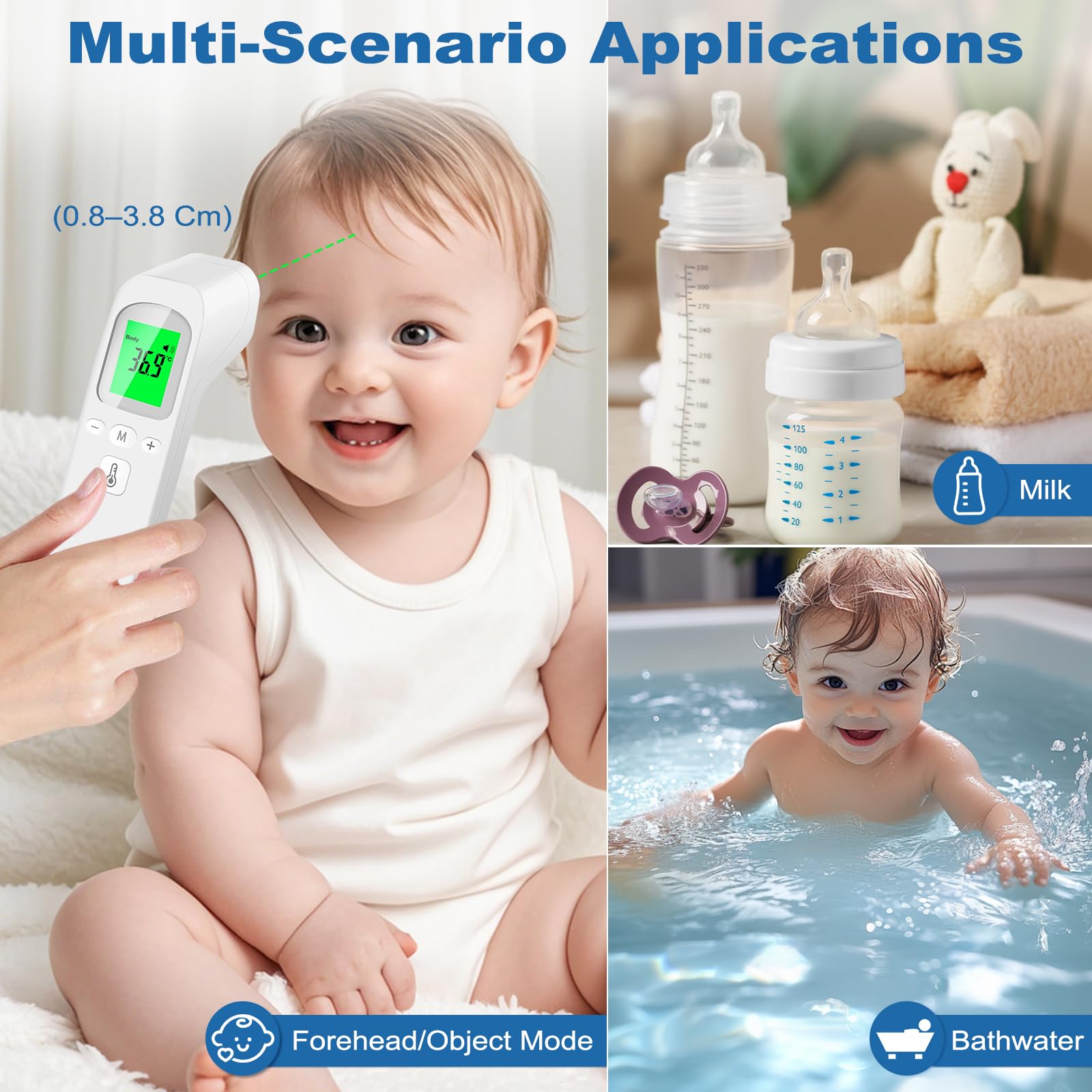 Thermometre Frontal Bebe et Adultes, Thermomètres Médicaux et Accessoires Thermomètre Infrarouge Sans Contact avec Ecran LCD, Mode Muet, Alerte Fièvre, Conversion ℃/℉ Numérique