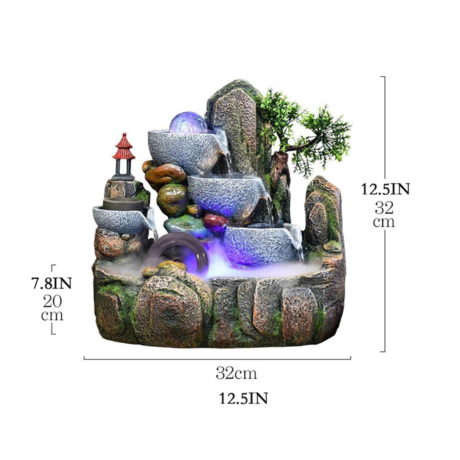 Fuente de Mesa Hermosa roceadora y flujo de agua Fountain Fountain Fengshui Wheel Transfer Ball Sala de estar Decoración de la oficina de escritorio (32 * 20 * 32 cm) Springs Fuente de relajación