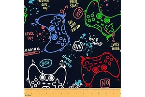 Kids Boys Gamer Fabric By The Yard, Cartoon Gaming Upholstery Fabric