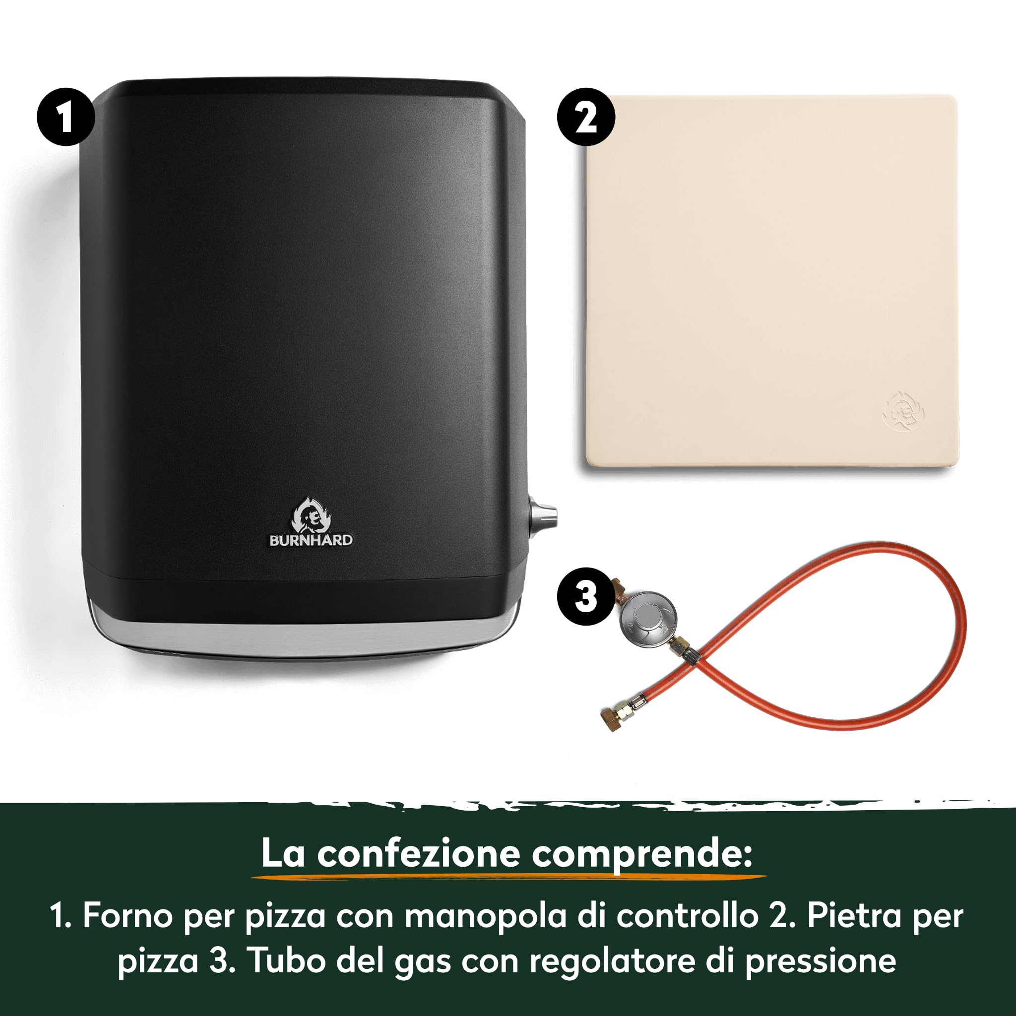 Forno per pizza a gas BURNHARD TONY 5,9 kW 450°C 58,5x47,7x24,8 cm con pietra refrattaria in cordierite portatile