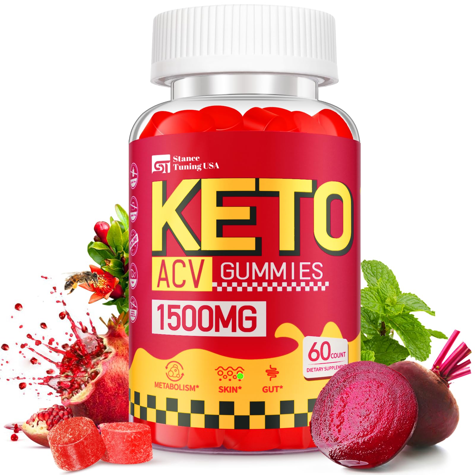 Keto ACV Gummies for Weight Loss - Delicious 1500MG Apple Cider Vinegar with Mother, Probiotics, Vitamins B6 & B12 - Sugar Free, Vegan & Non-GMO - Supports Gut Health, Metabolism & Fat Burn for Women