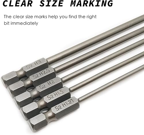 Miniatura 3 de VICRAZEE 1.27 1.5 2.0 2.5 0.118 in cabeza hexagonal Allen juego de brocas S2 acero 1/4 pulgadas vástago hexagonal 4.3 pulgadas de largo para pistola