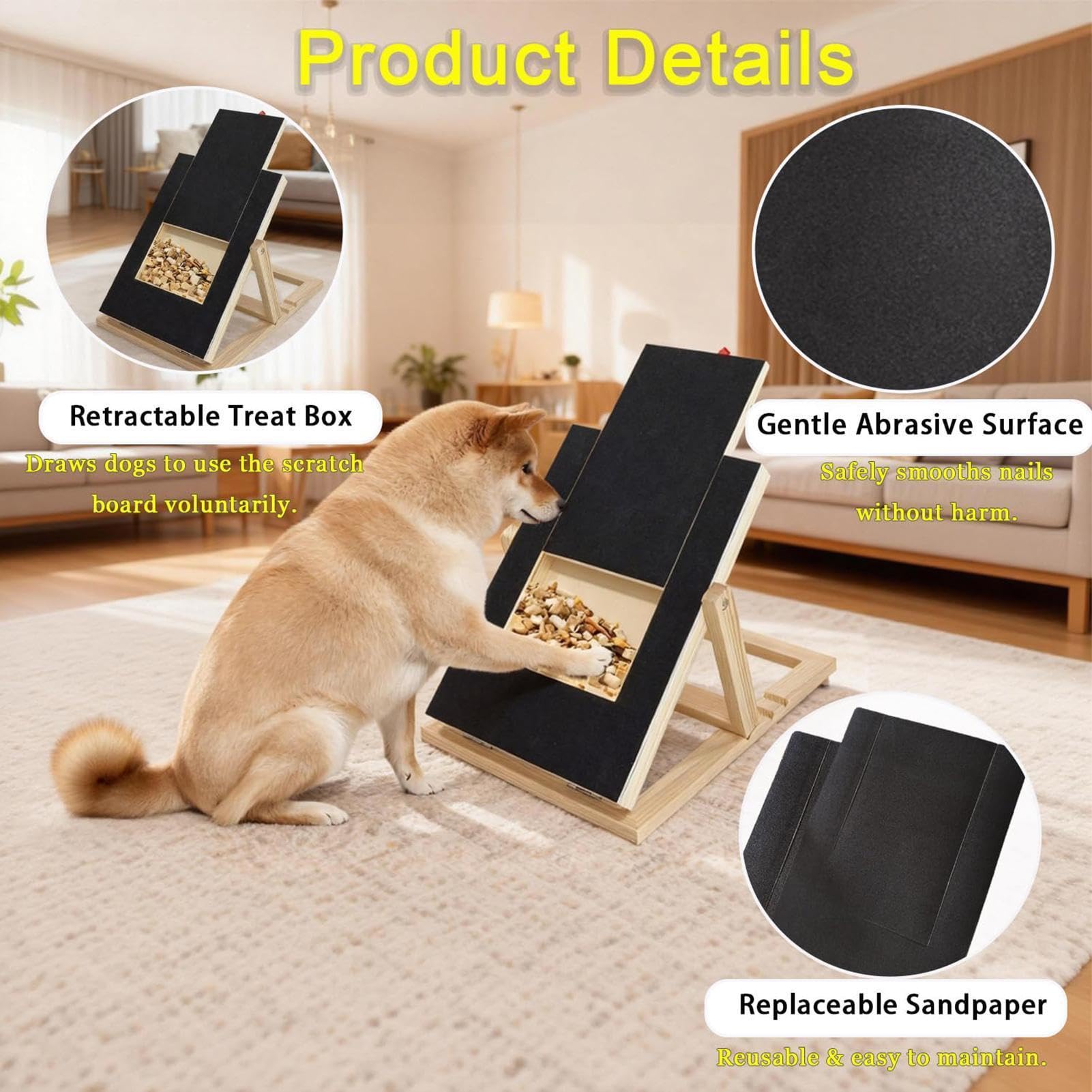 Tabla Rascadora de Uñas para Perros Almohadilla Recortadora Ajustable | Juguete De Uñas Con Cajón Premios Para Perros Para Recibidor Sala De Estar Rincón Apartamento Cuarto De Estar Hogar