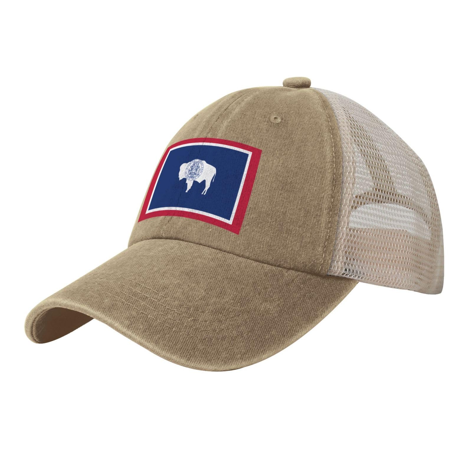 Ymlhaq Unisex Natural Wyoming State Flag Mesh Trucker Hat Mesh Snapback,Trendy Cowboy Cap For Sports And Headwear, One Size