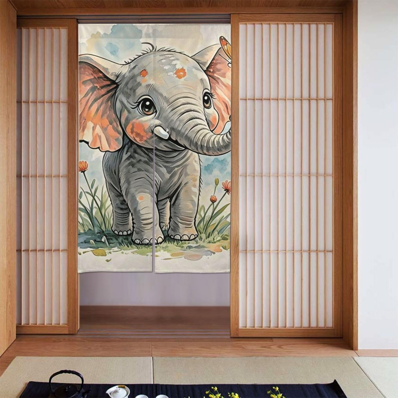 FekiLoot Elephants Door Curtain for Doorway Privac,Personalized Blackout Kitchen Curtains Window Treatment 2 Panel Door Curtain Tapestry Hanging Room Divider Home Decor 34"X 56"