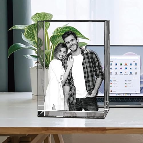 Miniatura 2 de Foto de cristal 3D con base de luz LED, regalos personalizados con tu propia foto, grabado láser imágenes 3D y texto personalizado, pequeño