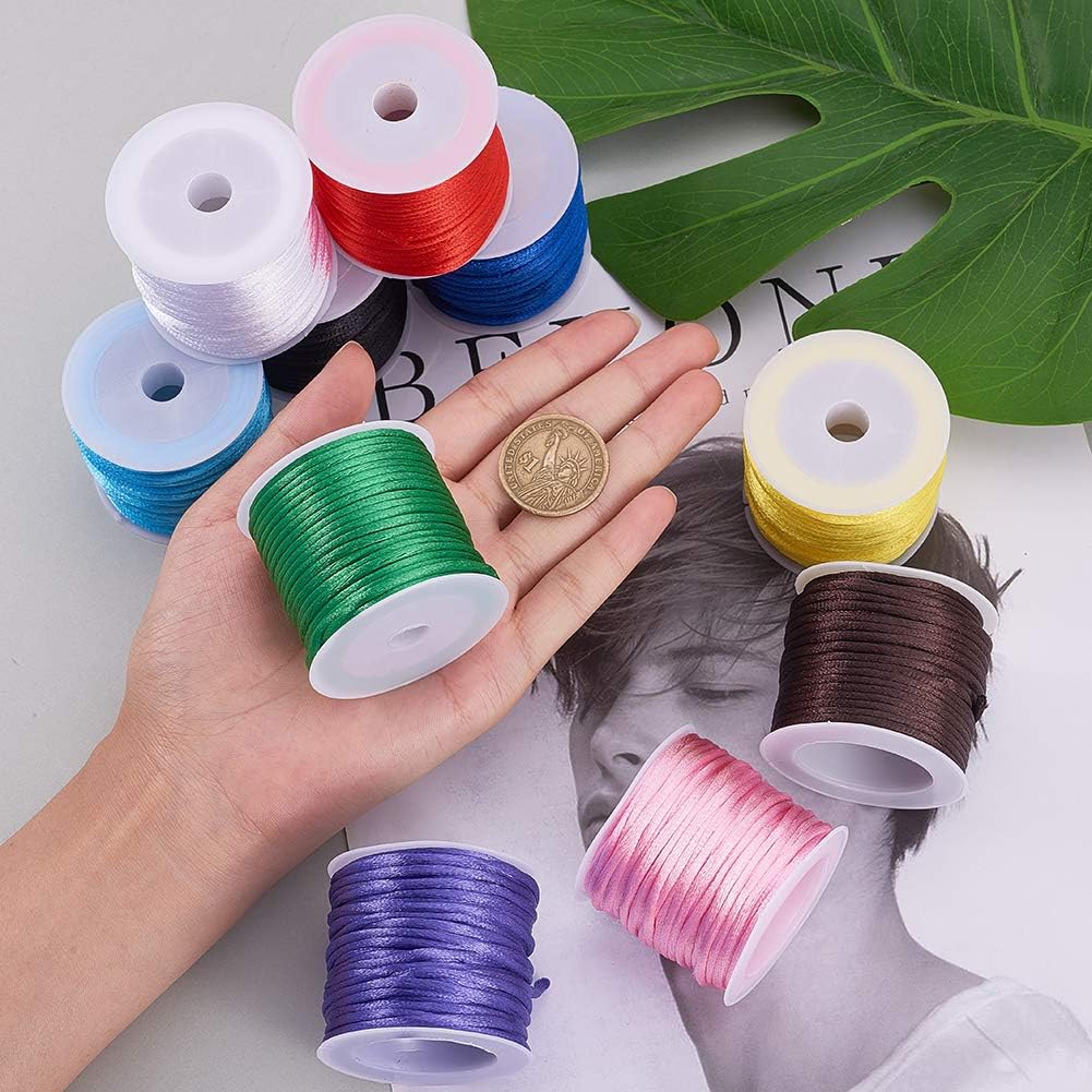 PH PandaHall 100 Yards 2mm Satin Rattail Cord Nylon String Trim Silk Cord Beading String for Friendship Bracelet Necklace Chinese Knot Macramé Trim Dream Catchers Braid Hair 10 Color
