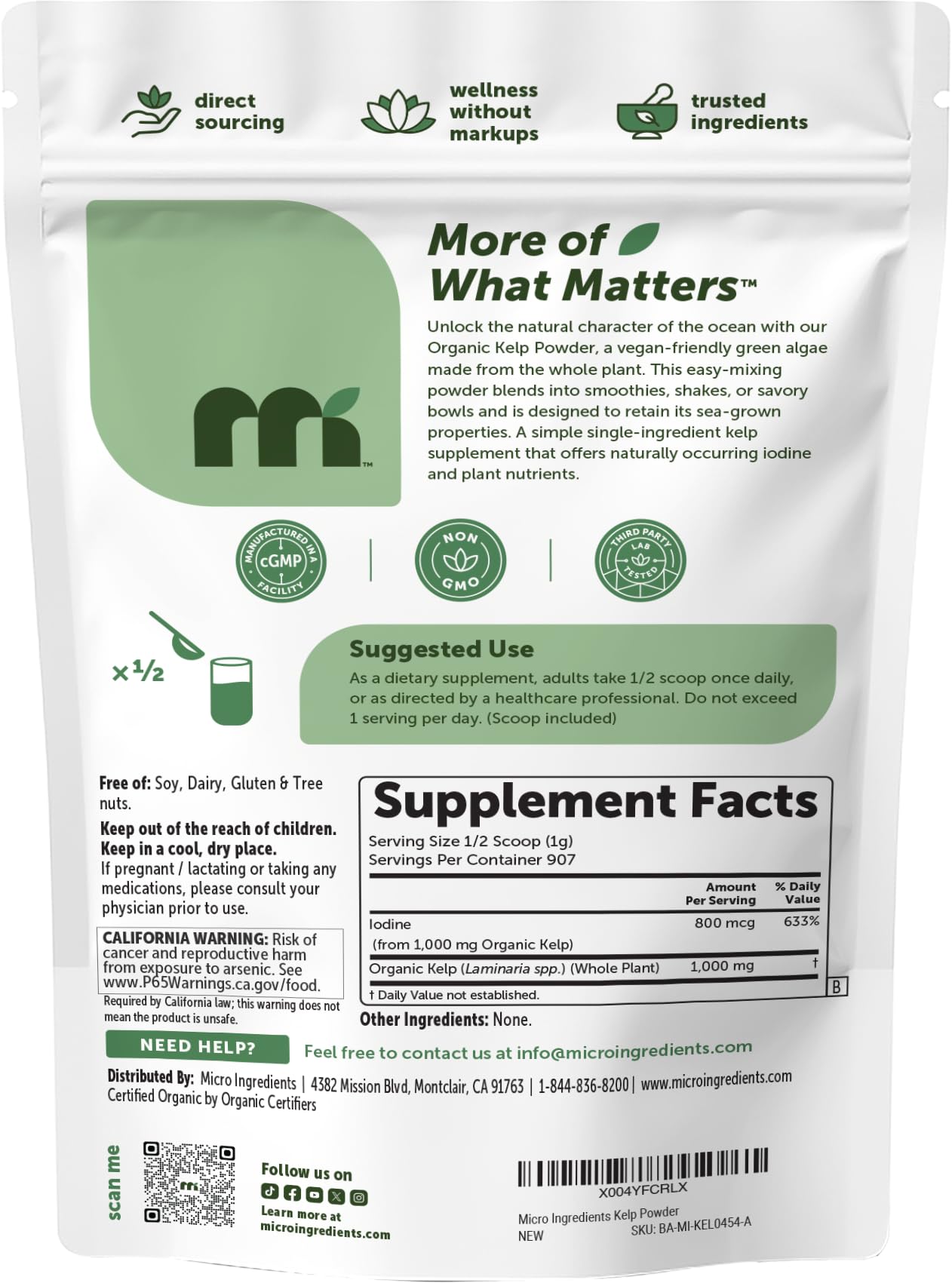 Micro Ingredients Organic Kelp Powder, 2 lb | Whole Plant Sea | Easy to Mix | Long-Lasting Supply for Smoothies, Soups, & Recipes | Source of Iodine | Non-GMO, Vegan — Amazon image 7