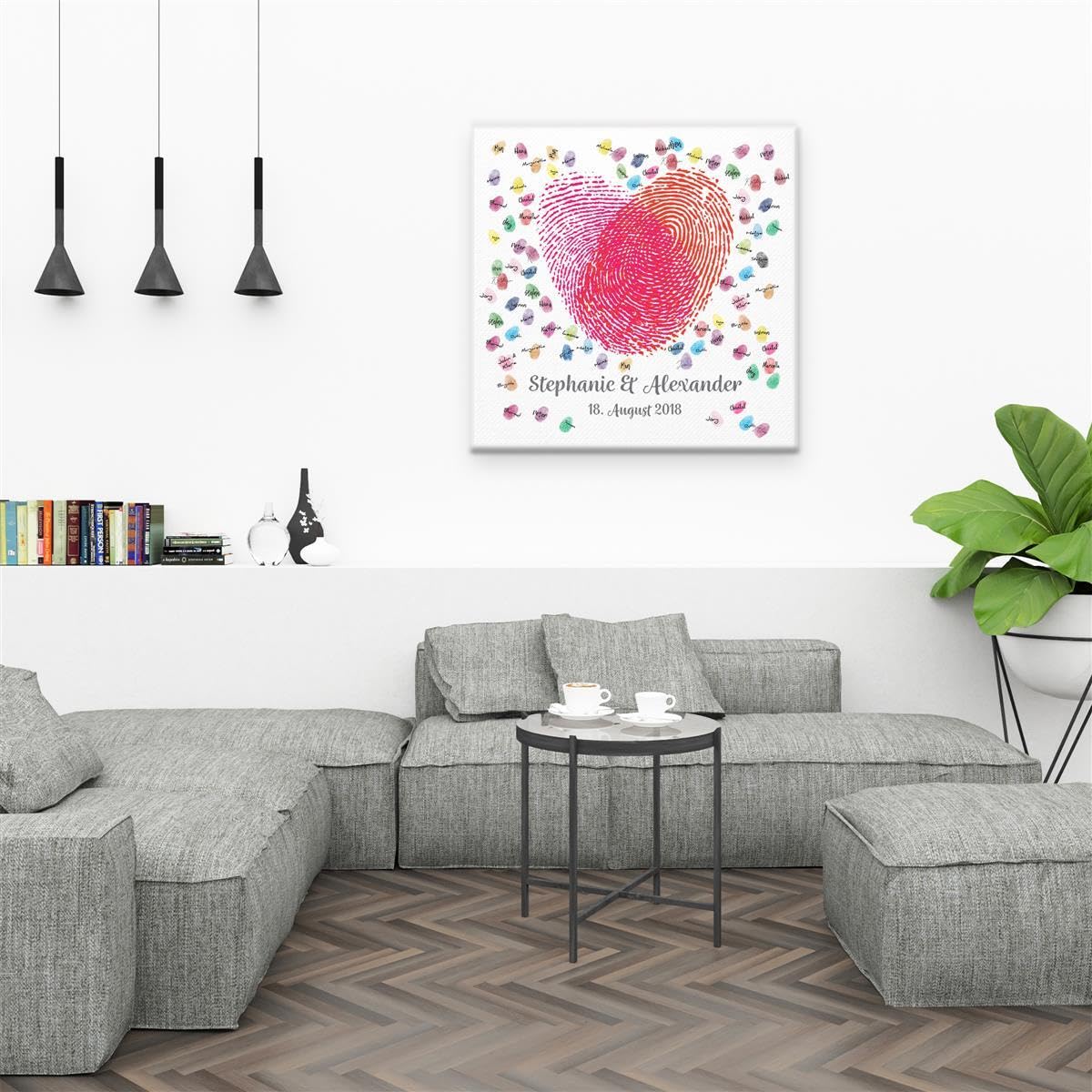 Madyes Płótno ślub odciski palców księga gości spersonalizowane serce odciski palców dla pary młodej jako prezent, dekoracja ślubna, imiona z datą. 50 x 50 cm rozmiar na blejtramie drewno