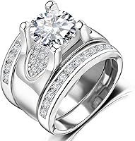 Vista 4 de Juego de 3 piezas de anillos de boda de compromiso de circonita cúbica de corte redondo de 5.56 quilates para mujer