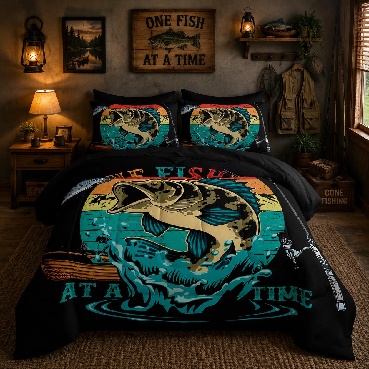 Amazon.com: Nttopship Big Pike Fish Comforter Set Twin Size 7 PCS