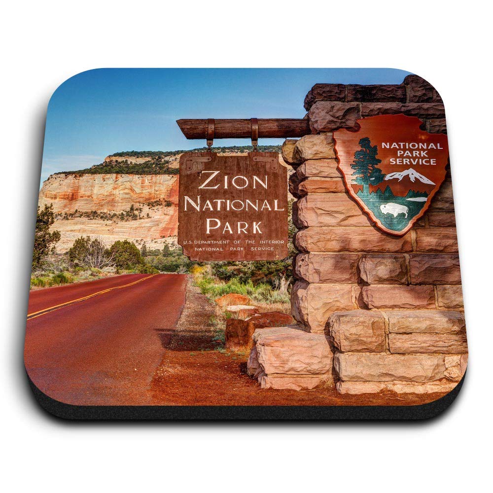 Destination Vinyl Ltd Multicolor 1 X Square Mdf Fridge Magnet - Zion National Park Sign Utah America Usa 24469