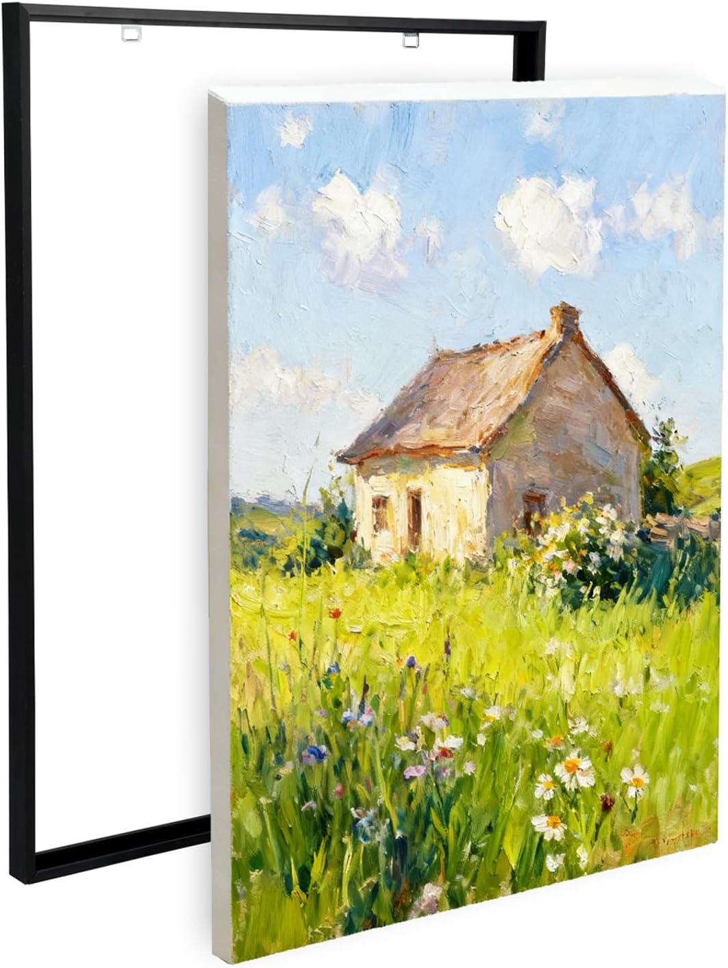 – Canvas Frame, Aluminium Frame Canvas Stretcher Bars No Drilling Required Modern Black Picture Frames Wall Hanging Floating Frames for Artwork Oil Paintings (Black, 60×80cm)
