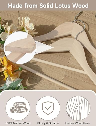 Miniatura 5 de StorageWorks Perchas de madera para camisas, chaquetas, pantalones, trajes, suéteres, madera de loto