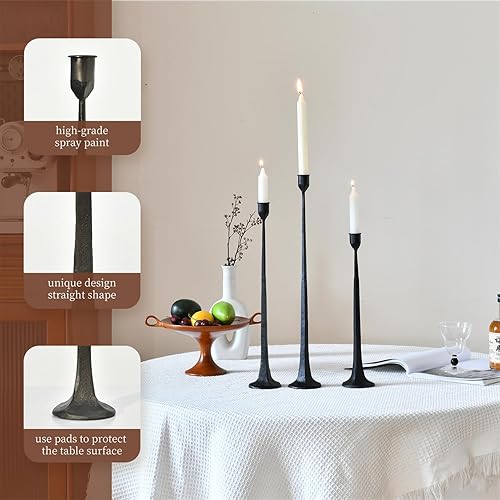 Miniatura 2 de Portavelas de hierro negro, juego de 3 portavelas para palitos de velas, se adapta a velas LED y velas LED de 34 pulgadas de grosor, centro de mesa