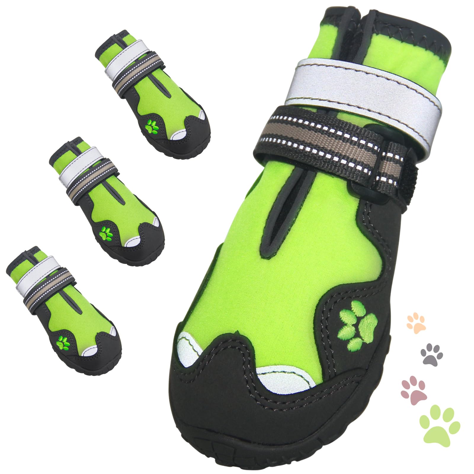 FISHOAKY Dog Shoes, Dog Shoes for Large Dogs, Anti Slip Dog Boots & Paw Protectors for Winter Snowy and Summer Hot Pavement, 4 Pack Dog Booties