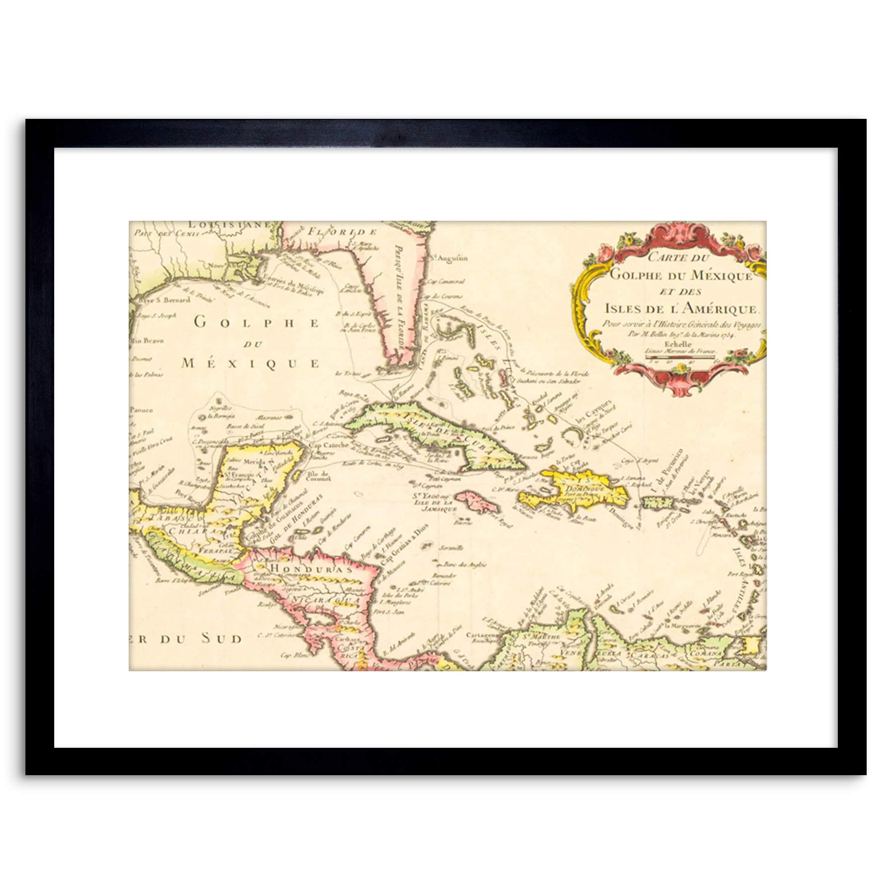Wee Blue Coo 9x7 '' MAP GULF MEXICO CARIBBEAN SEA AMERICA CUBA 1754 FRAMED ART PRINT F97X515