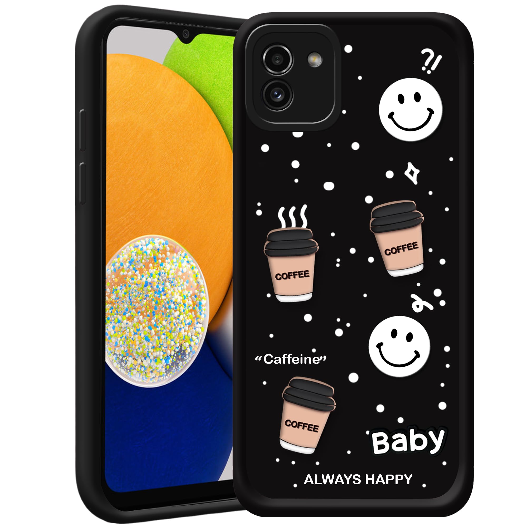 amazon basics Back Case Cover Compatible for Samsung Galaxy A03 5G | Cute Fun Cartoon 3D Ball | Coffee Silicone Case | Camera Protection | Body Protection | Shock Proof | Color Black
