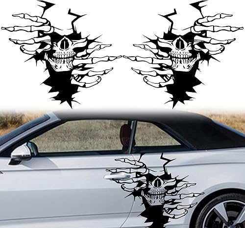 Miniatura 3 de Paquete de 2 calcomanías autoadhesivas para capó de automóvil, diseño de garra de calavera desgarrada, calcomanías decorativas para automóvil,