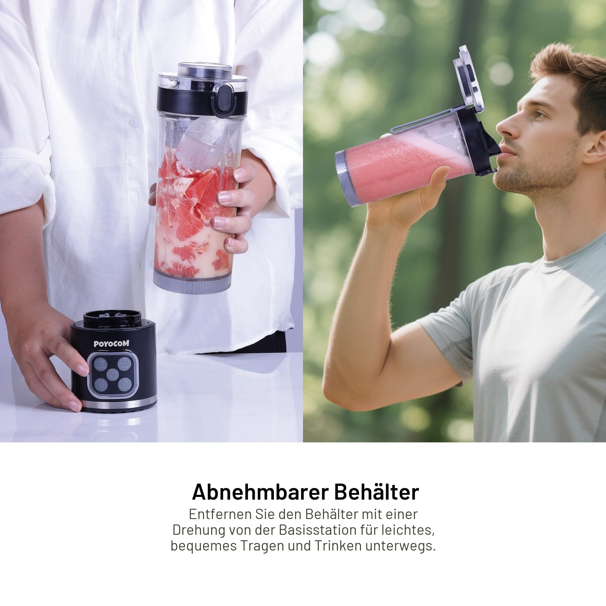 Mini-Standmixer und Smoothie-Maker, 750 ml abnehmbarer Behälter, 700W tragbarer Mixer, für Smoothies, Ice Crush, auslaufsicherer Deckel und Trinkschnabel, wiederaufladbar über USB-C, Schwarz