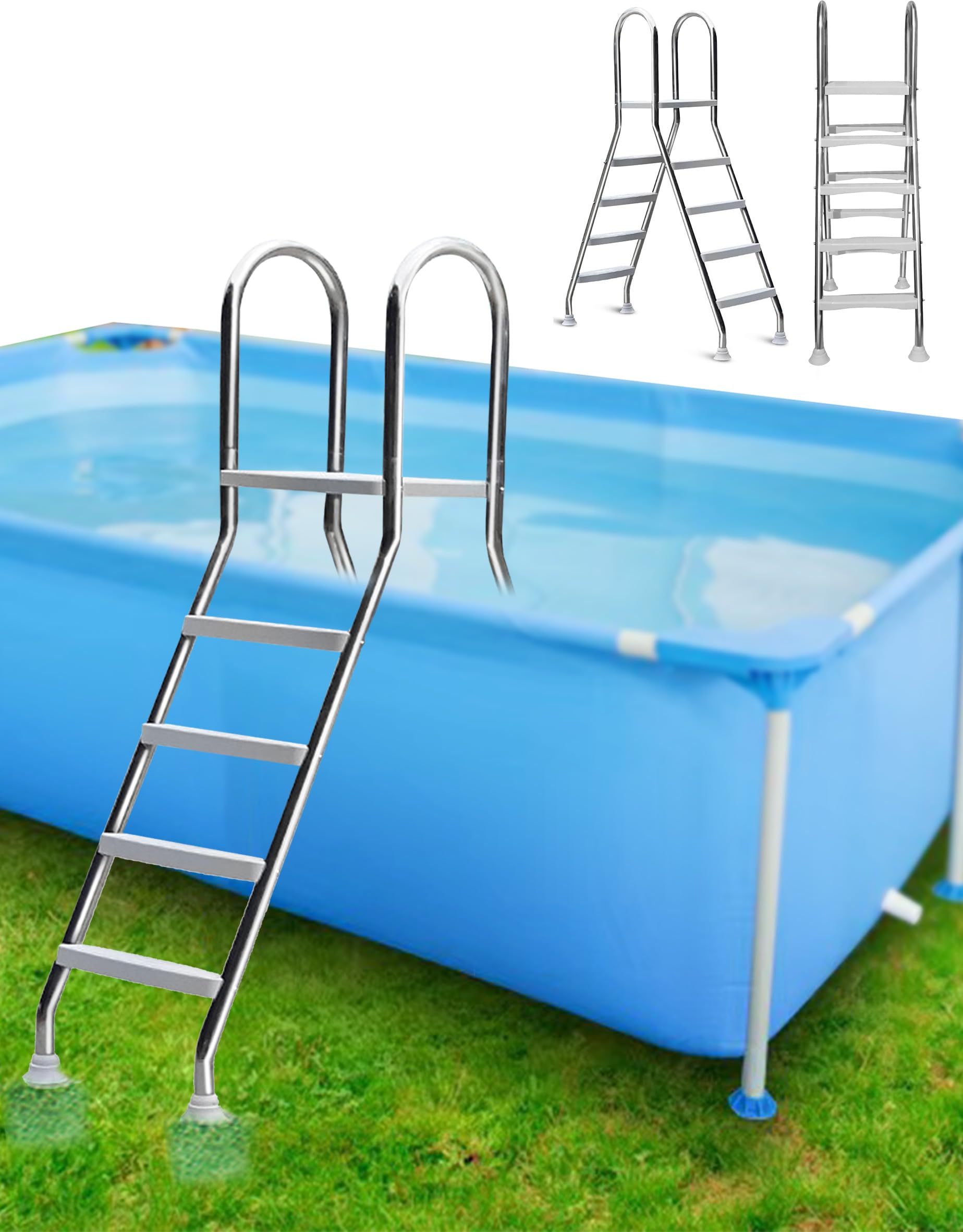 Scala per Piscina a 4 Gradini per Piscina Fuori Terra, Gradini per Piscina Antiscivolo in Acciaio Inox, Scala per Piscina Fuori Terra da 135 cm, Scala di Sicurezza a Due Lati Rimovibile
