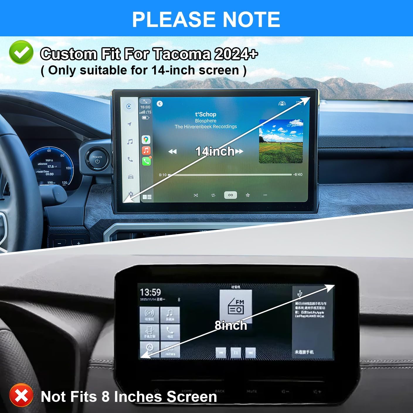 Dashboard Tray for Toyota Tacoma 2024 2025 & 24 25 4Runner (Only for 14 inch Screen) Car Interior Accessories Center Console Organizer Hidden Behind Display Screen Storage Box with Anti-Slip, Black