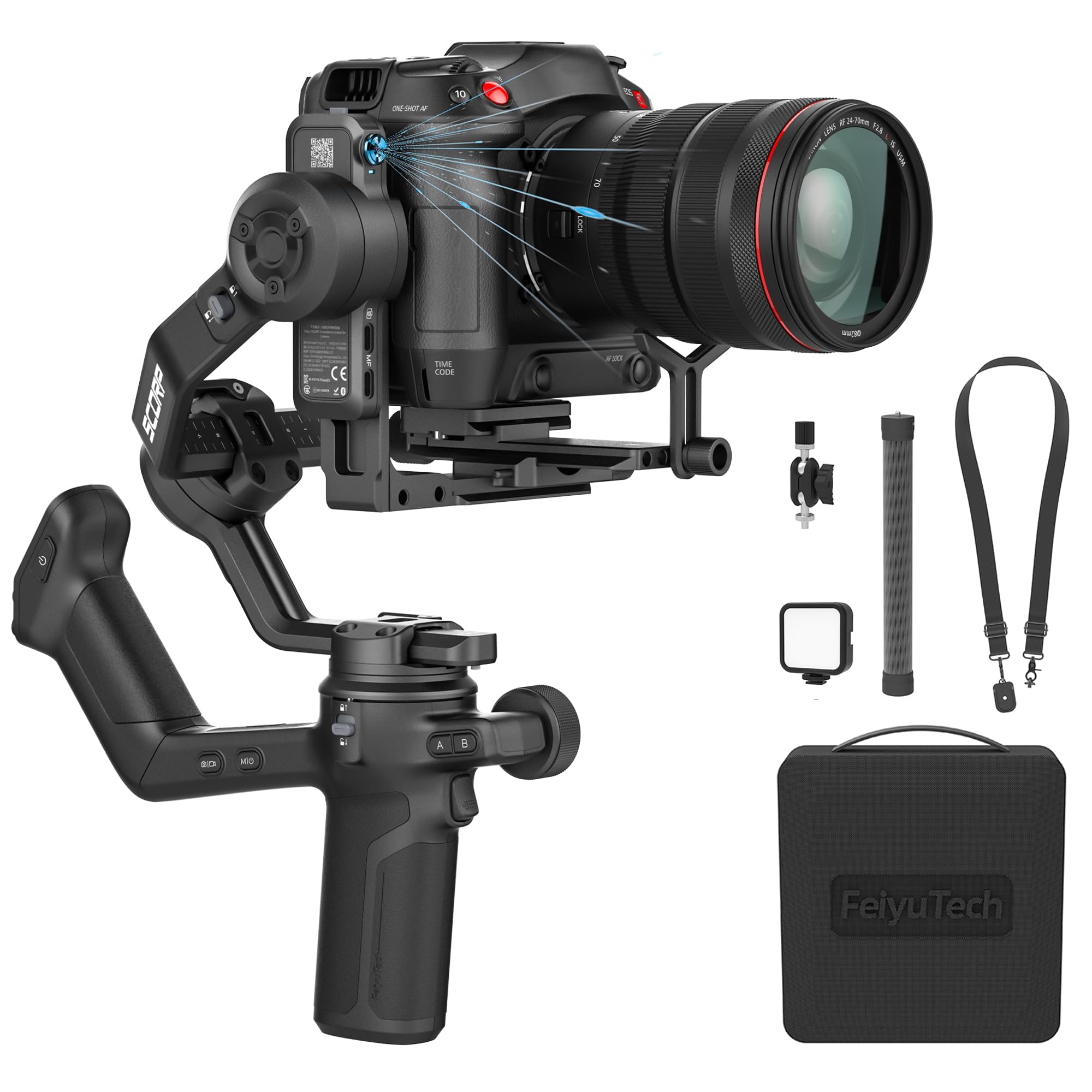 [Oficial] FeiyuTech SCORP 3 Kit Gimbal – 3,5 kg de Carga, Seguimiento AI, batería 14 h, Mango Remoto, botón de Captura Bluetooth, estabilizador Profesional con Estuche – para cámaras Sony/Canon/Nikon