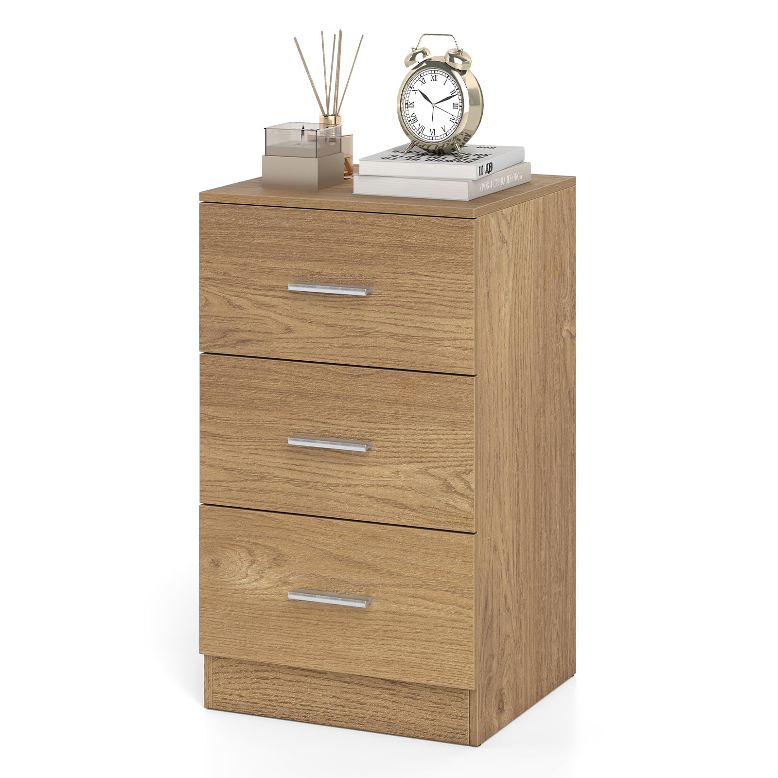 COSTWAY Caisson Bureau Bois 3 Tiroirs pour Feuilles A4, Lettre,Dossiers et Documents, Commode Tiroir Rangement pour Bureau, Chambre, 37 x 34 x 66,5 CM(Lot de 1,Naturel)