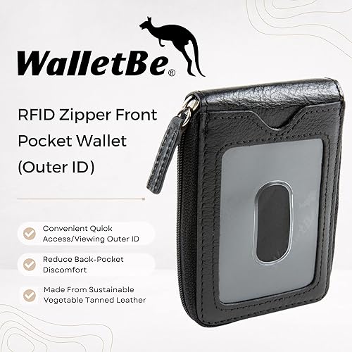 Miniatura 2 de Cartera RFID con bolsillo con cremallera para hombre, Negro -, Bolsillo frontal con cremallera ID exterior