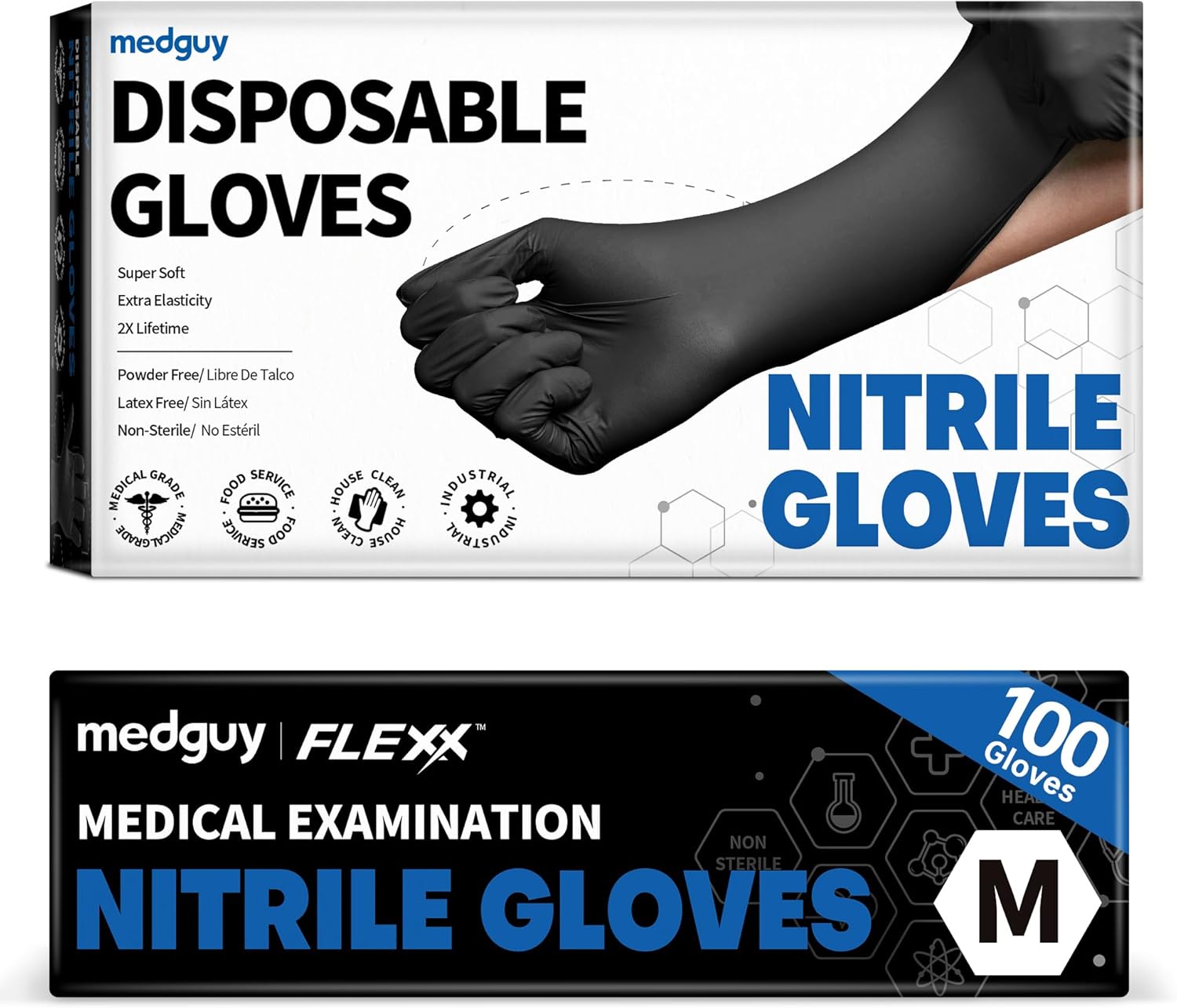 Medguy Nitrile Disposable Gloves, 4 Mil Black Powder-Free Latex-Free Food-Safe Glove for Medical Exam Tattoo Food Prep 100 Ct