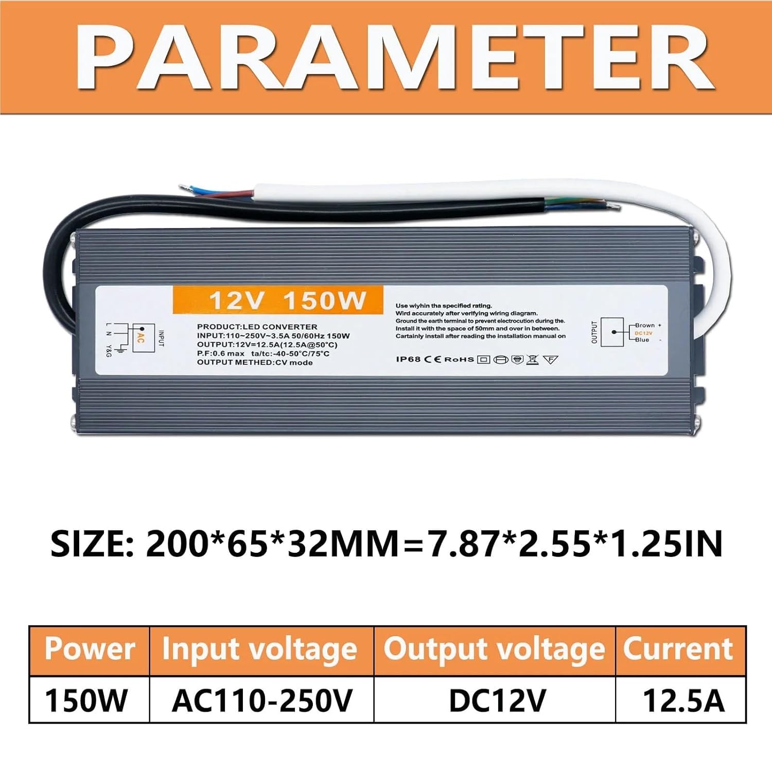 60W 80W 100W 150W 110V 220V to 12V LED Waterproof Ultra-Thin LED Driver Power Supply Transformer for Advertising Light Strip(12V 60W)