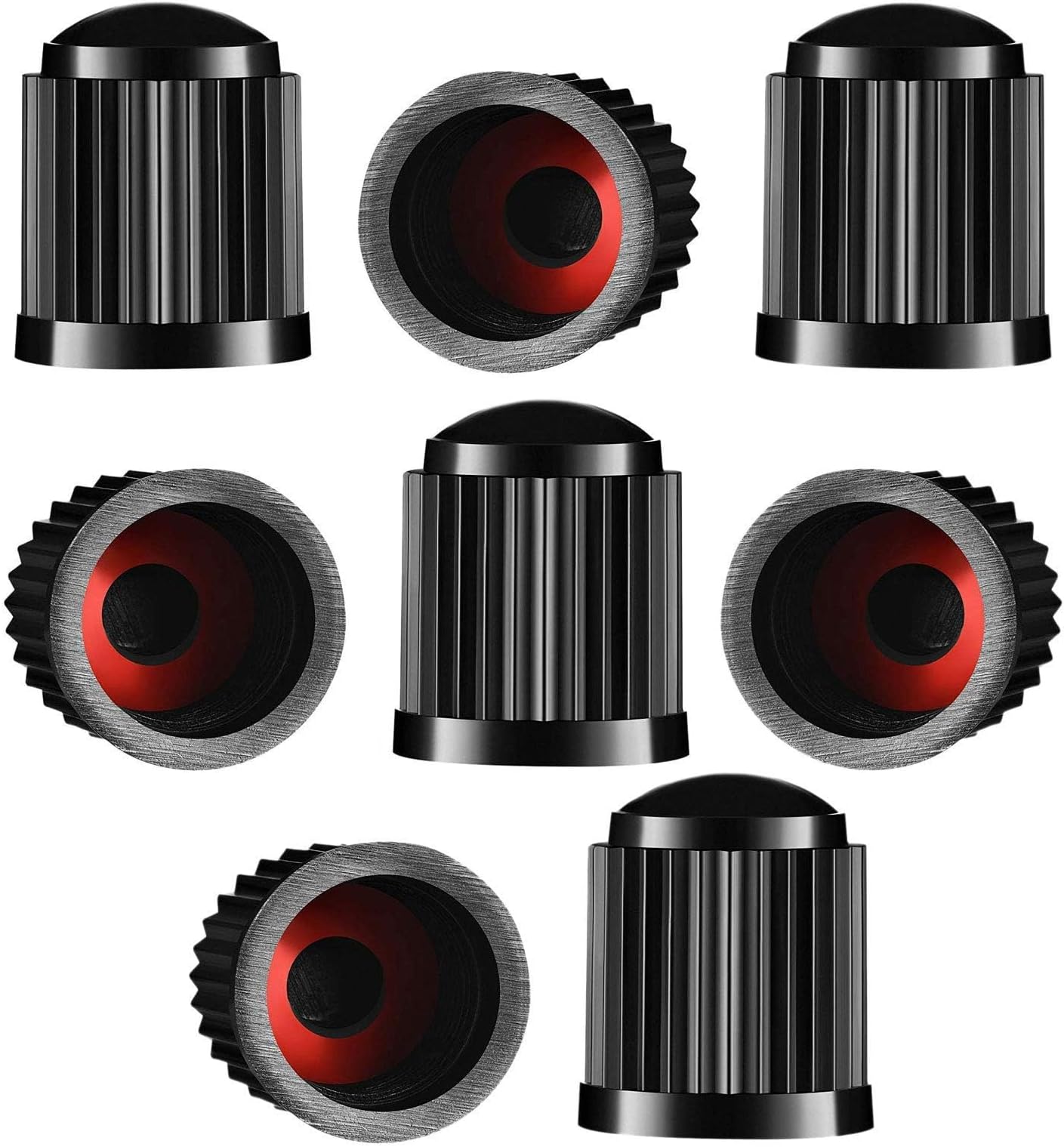 8pcs Tyre Valve Caps, Plastic Car Tire Stem Dust Covers with Seal Ring for SUV, Motorbike, Trucks, Bike, Bicycle, Black