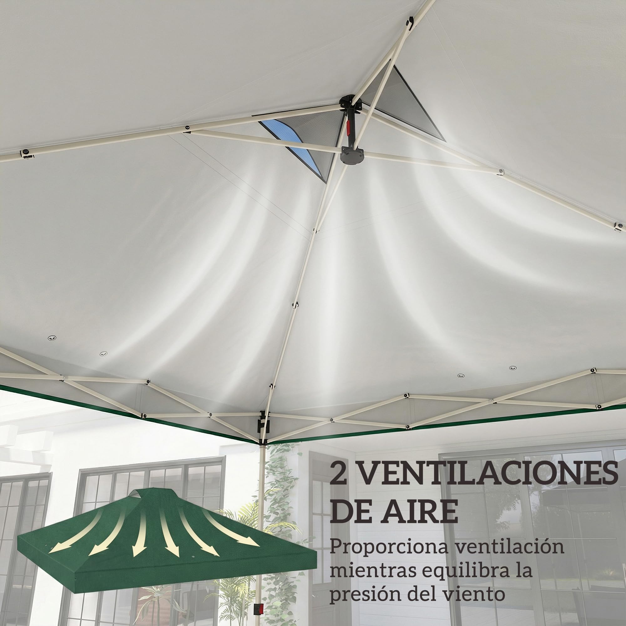 Outsunny Toldo de Pérgola de Recambio 3x3 m Techo de Repuesto para Carpa Plegable de Jardín de Tela Oxford 210D con 8 Orificios de Drenaje y Doble Ventilación Protección UV 50+ Solo TOLDO Verde