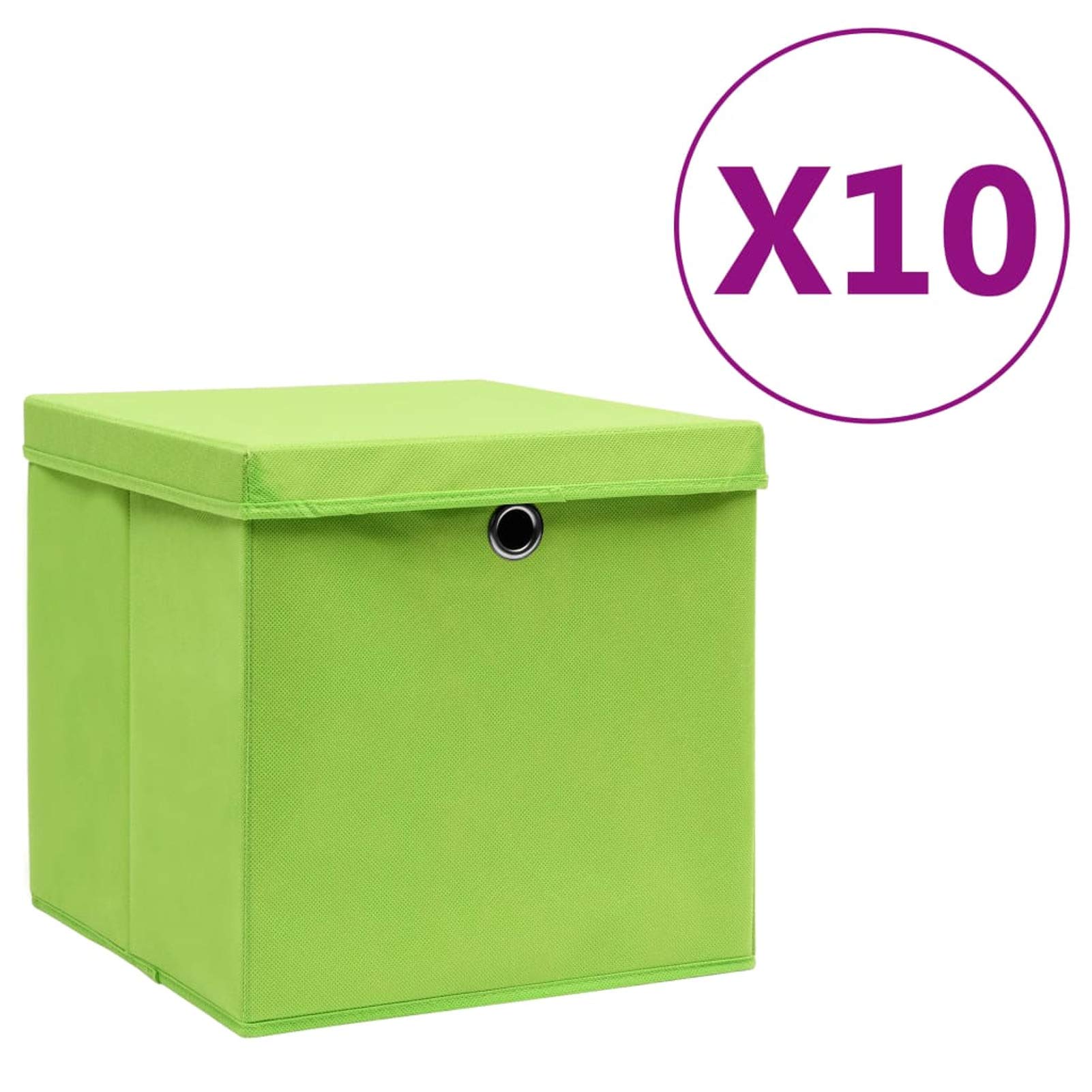 Tidyard 10 STK. Aufbewahrungsbox mit Deckeln Zusammenklappbar Spielkiste Regalkorb Faltkiste Korb Kinderbox Faltbox Box Kiste Vliesstoff 28x28x28 cm Grün