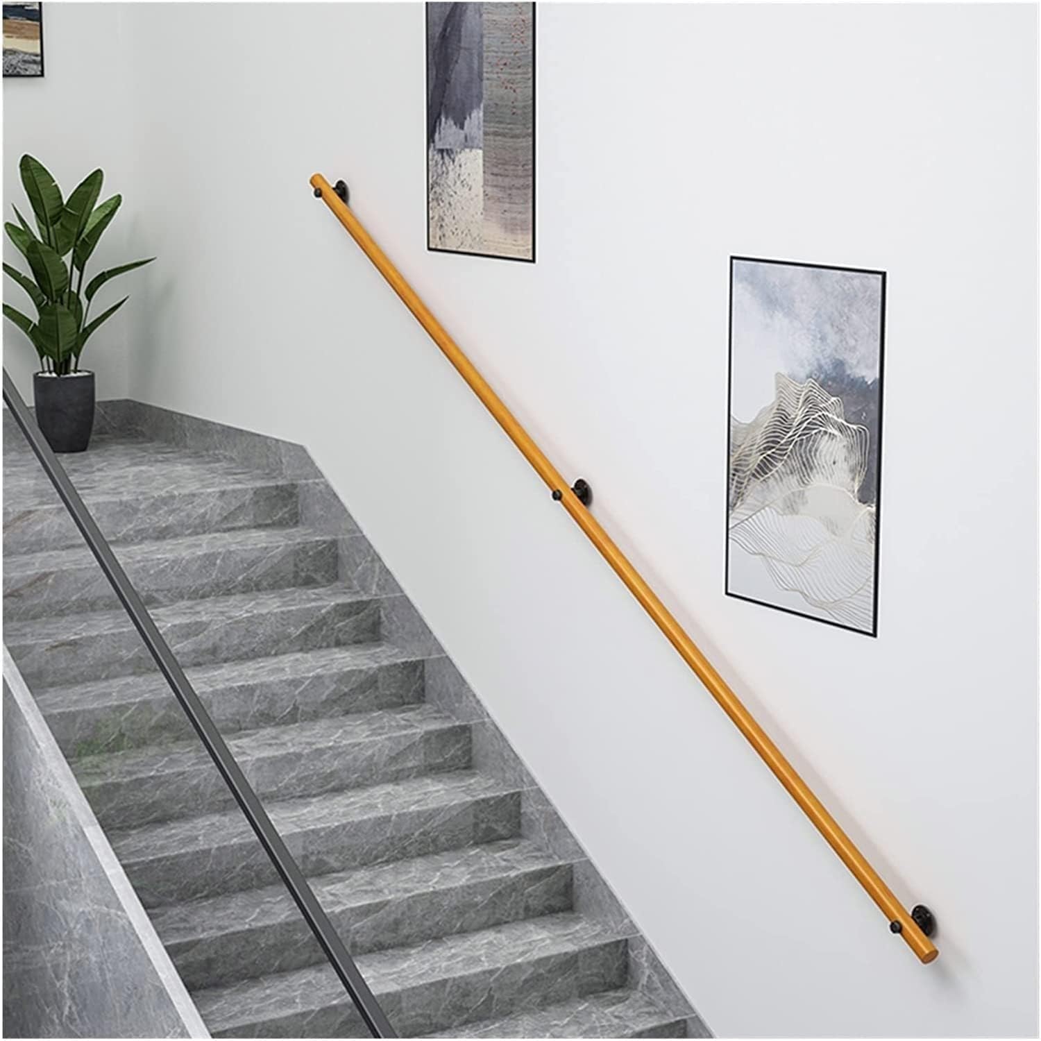 Rampes d'escalier bois 30cm barre maintien murale noire