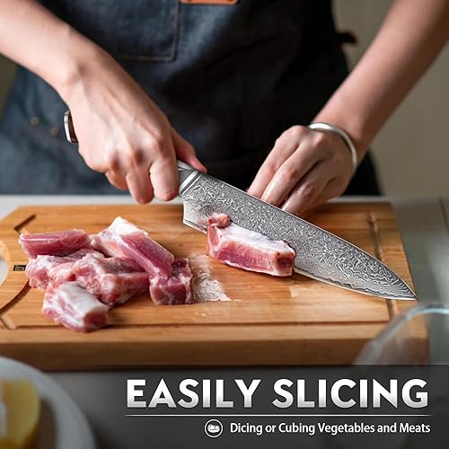 Miniatura 5 de Purple Dragon Juego de cuchillos de Damasco  Juego de 3 cuchillos de cocina  Cuchillos de chef japoneses de acero VG10 de 8 pulgadas, cuchillos