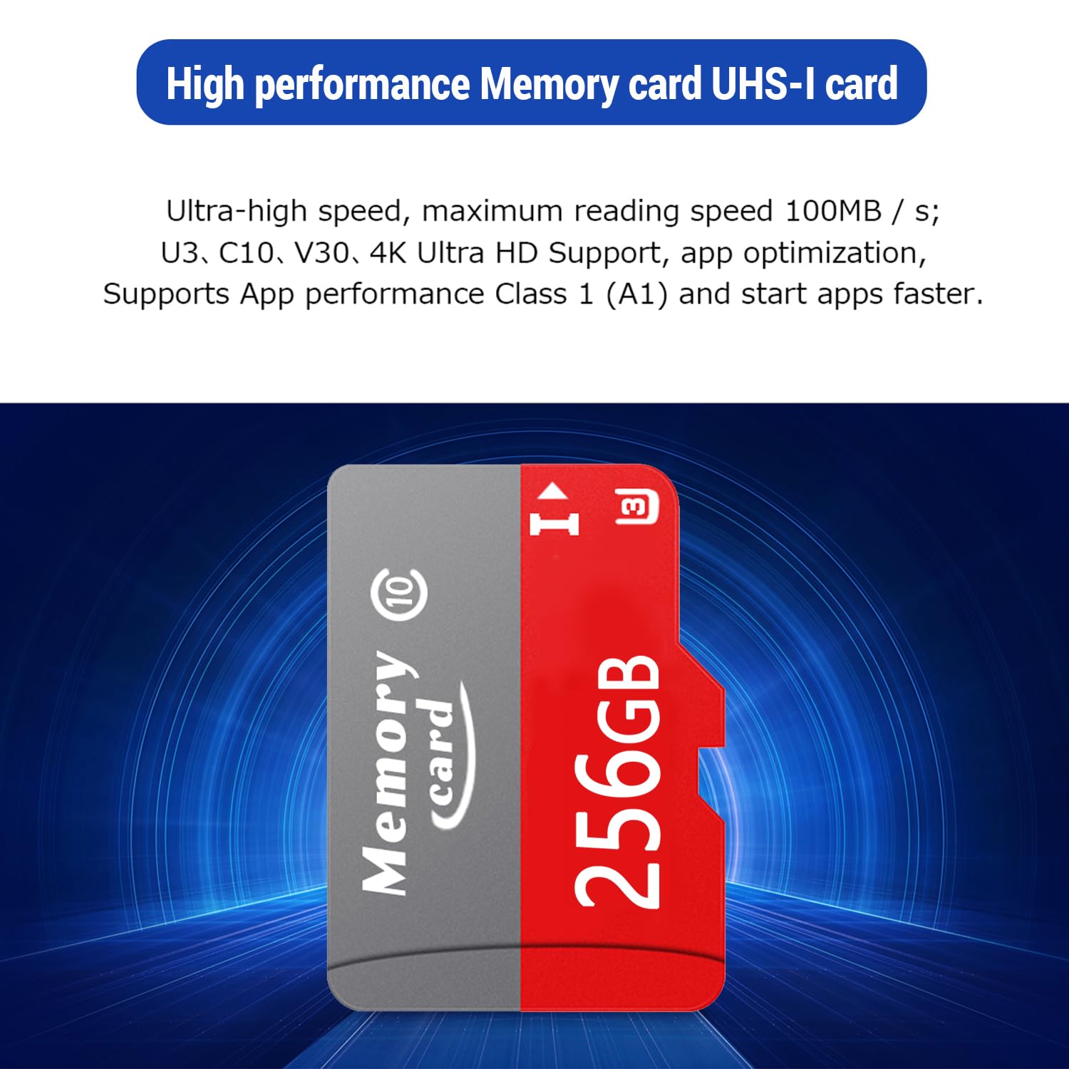 Custom Catch Carte TF 256Go, Lecture jusqu'à 100MB/s, Carte mémoire, Classe 10, U3, V30, Carte TF pour Smartphones et tablettes, avec A2 App Performance -B256Go